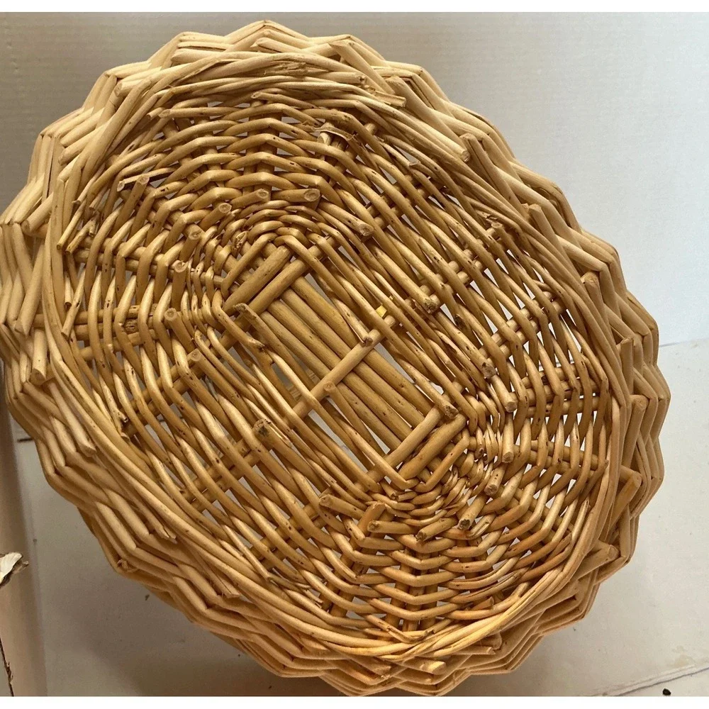 Vintage Wicker Basket Oval Woven Wood Handle Large Natural Farmhouse